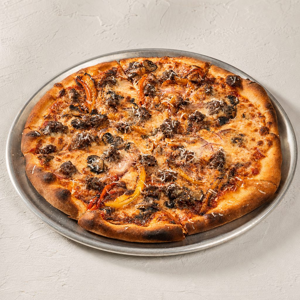 12" Wagyu Meatball Pizza.